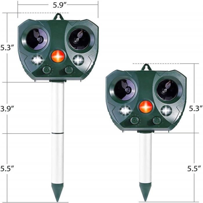 Pack De 2 Répulsifs à Ultrasons Solaires Pour Chats Et Rongeurs - Portée 15 M, étanche IPX5, Recharge Solaire - Pour Jardin, Terrasse