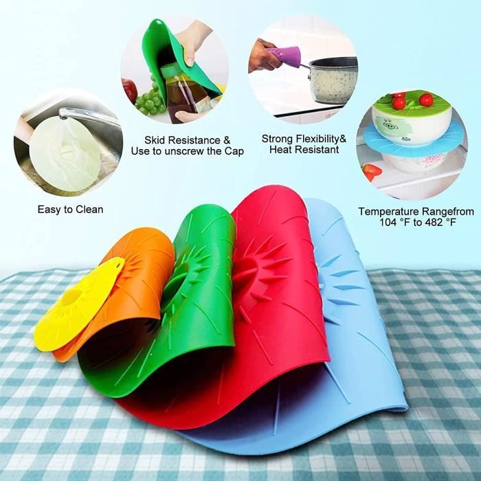 Lot De 5 Couvercles Silicone Alimentaire Extensibles - 5 Tailles, Pour Bols, Assiettes, Conservation