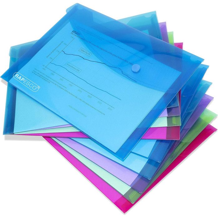 Rapesco 1665 Pochette à Bouton Pression A4+ Lot De 10 - Porte-Documents Transparent Organisateur