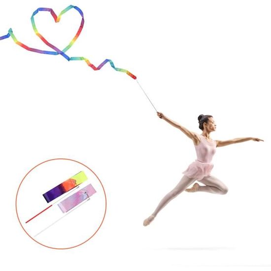 LUTER Ruban Danse, 2m Ruban de Danse Arc en Ciel et Coloré Ruban de  Gymnastique Streamer sur Un Bâton Ruban Danse Artistique pour Enfants  Filles