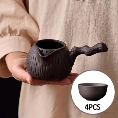 Service à Thé En Argile Artisanale - 1 Théière + 4 Tasses - Filtre Intégré, Poignée Isolante - Cadeau Pour Amateurs De Thé
