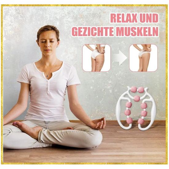 Rouleau De Massage Musculaire 3D - 9 Roues Circulaires + Bâton à 4 Roues - Anti-Cellulite Pour Jambes, Cuisses, Mollets - Vert