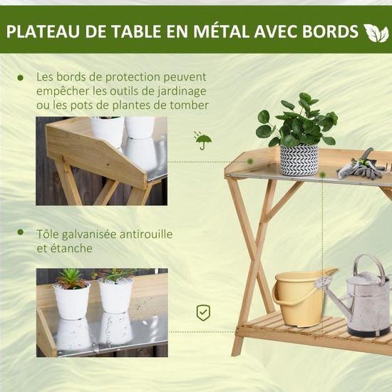 Outsunny Table de rempotage pliable - table de jardinage avec étagère  plateau acier galvanisé avec rebord - table de plantation - Cdiscount Jardin