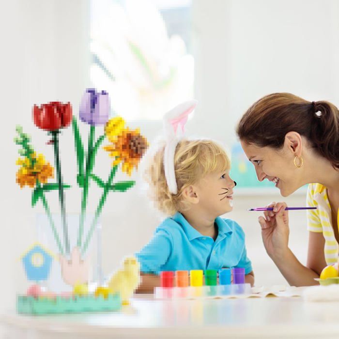 Kit Construction De Fleurs – 12 Bouquets Tulipes Et Roses éternelles – Bricolage Créatif Cadeau Femme Enfant – Saint-Valentin Fête Des Mères