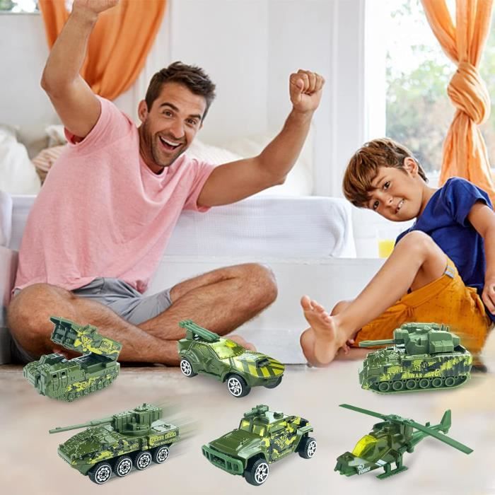 Véhicules Militaires Moulés sous Pression 6 Pack Jouets de l'Armée Assortis Transporteur Char Hélicoptère Voiture Blindée pour Garçons Enfants 3