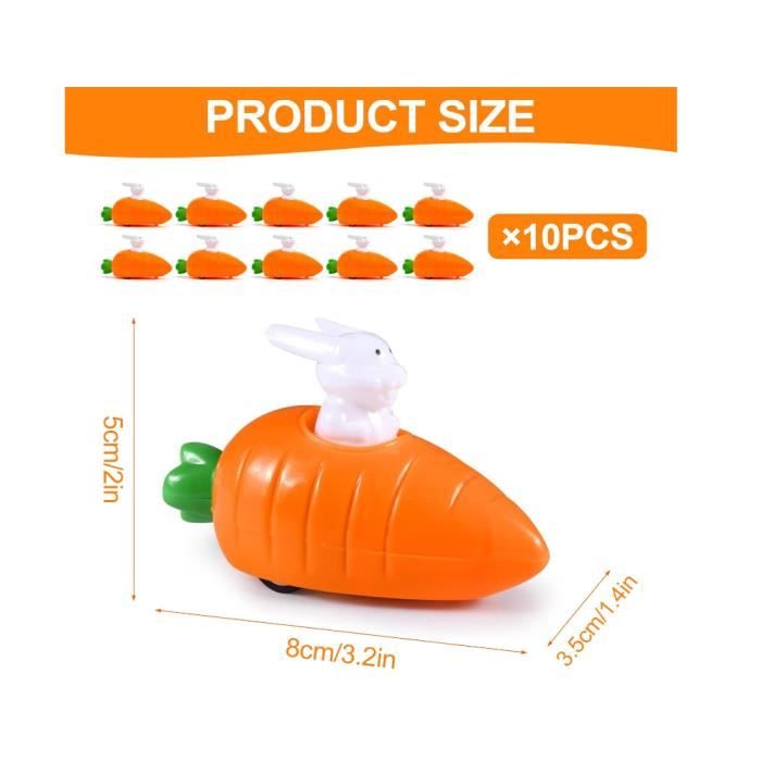 6 Voitures à Remonter Pâques – Lapins Dans Carottes, Jouets Rétractables – Cadeau Pour Enfants, Fêtes, Chasse Aux œufs