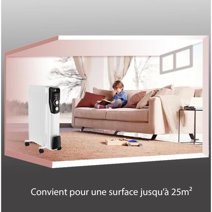 Radiateur à Bain D'Huile 2000W TRESKO - 9 Ailettes, Thermostat, 3 Vitesses, Minuterie 24h - Chauffage Mobile Économe