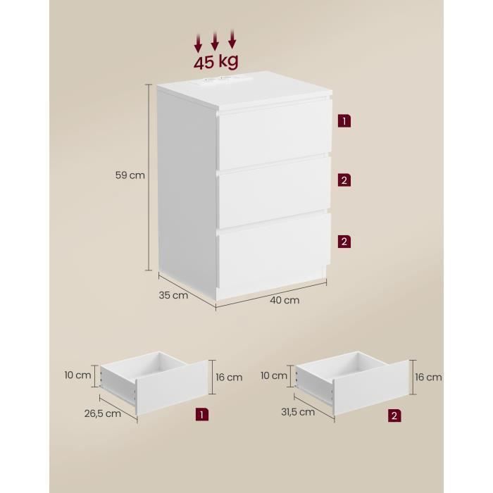 VASAGLE Table D'Appoint En C Avec Multiprise USB - Table De Chevet Compacte Pour Canapé Ou Lit, Blanc Crème LET356W02