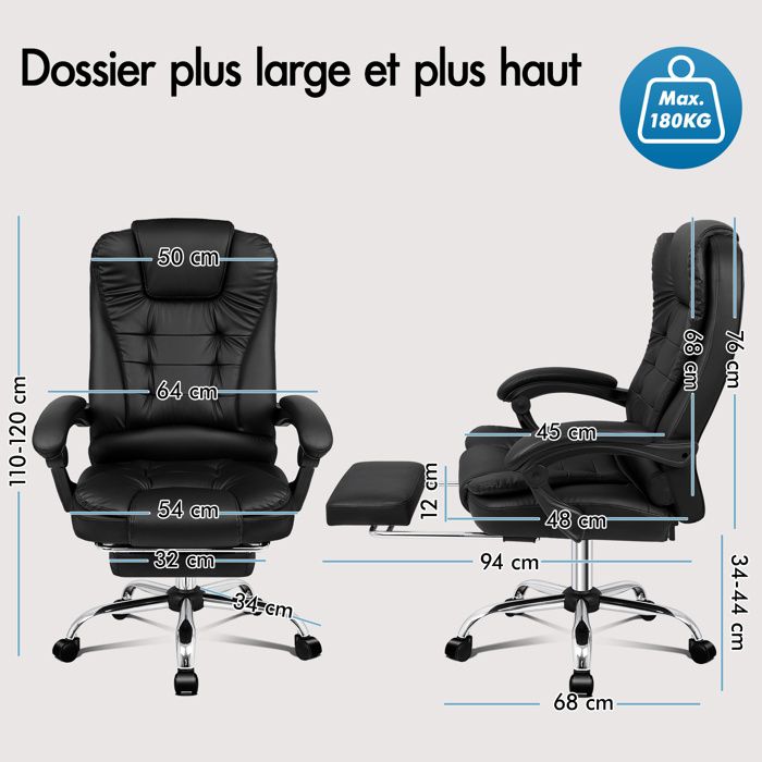 Fauteuil De Jeu Avec Repose-pieds Massant, Capacité De Charge De 150 Kg Noir 99226303