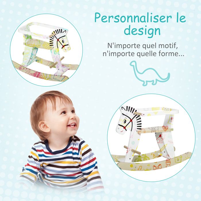 Cheval A Bascule HOMCOM Cheval à Bascule Zebra - Cheval à Bascule En Bois - Jeu De Balançoire En Bois - Poignées Pour Repose-pieds - Anneau De Sécurité Animal A Bascule
