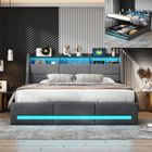 Lit coffre 140x190 - SUNFECILI - Gris foncé - Avec sommier - LED et USB - 2 places