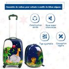 COSTWAY Valise Trolley pour Enfants à Roulettes 16'' + Sac à dos 12'' Ensemble de Bagage en Rose avec Motif Animaux -Garçon Fille