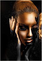 Tableau Noir or Femme Mur Art Affiche Toile Impression Peinture Femme Africaine Salle Salon Décor à la Maison,60x90cm Sans cadre