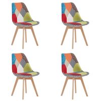Lot de 4 chaise de salle à manger en lin avec pieds en hêtre massif, design rétro Patchwork multicolore Chaises rembourrées