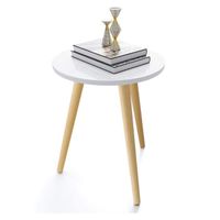 Wooloo Table basse, table d'appoint ronde blanche, assemblage facile 42 * 52cm