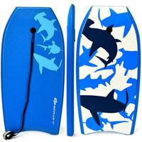 COSTWAY Bodyboard,Planche de Surf 41 Pouces en XPE et HDPE avec 90CM de Corde pour Débutants,Amateurs Bleu en Requin