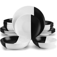 Service de table complet, vancasso Assiette, Série ACCEL-BW 16 pièces, Chacun adopte un design bicolore - Blanc et Noir
