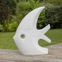 Statue de poisson blanc design en fibro-ciment - WANDA COLLECTION - 100 cm - Pour déco extérieure