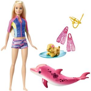 POUPÉE Poupée Barbie La Magie des Dauphins - Blonde avec figurine de chien et dauphin sonore - Jouet pour enfant