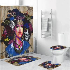 RIDEAU DE DOUCHE Accessoires salle de bain,Impression 3D femme africaine rideau de douche ensemble Afro américain dame salle de bain - Type A 4PCS