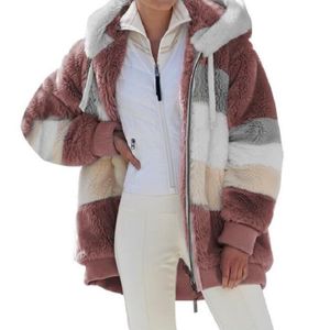 MANTEAU - CABAN Veste Épaisse à Capuche en Douce Manteau d'Hiver pour Femme en Molleton Court et Chaud Manteau en Fausse Fourrure (Multicolore)