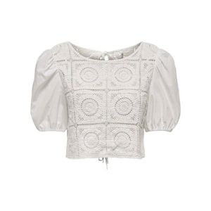 Blouse en coton écrue unie en crochet à coupe crop top avec des lacets au dos