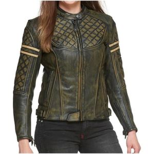 Blouson de moto Blouson Moto Femme en cuir ciré WAX Marron