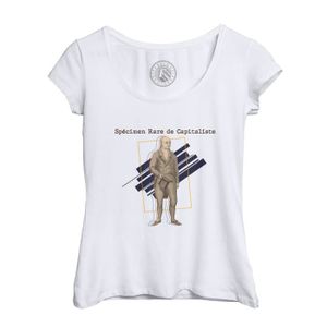 T-SHIRT T-shirt Femme Col Echancré Blanc Spécimen Rare de Capitaliste Illustration Ancienne