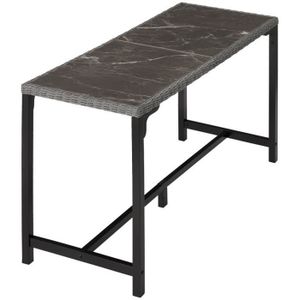 TABLE DE JARDIN  TECTAKE Table de bar en rotin LOVAS Résistant aux intempéries et aux rayons UV Plaques en grès cérame amovible - Gris