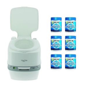 WC - TOILETTES PACK THETFORD Toilette Portable 21 Litres 100% Autonome + 6x15 Sachets Traitement des Matières Campi 42,7 Blanc