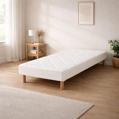 Sommier 160x200 Cm, Tissu Blanc Crème, Pieds En Bois - Sommier déco