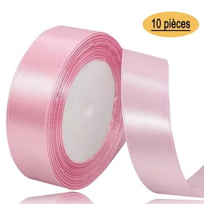 Ruban En Mousseline De Soie - Lot De 3 Rouleaux Rose + Petits Ciseaux - Pour Emballage Cadeau, Mariage, Décoration