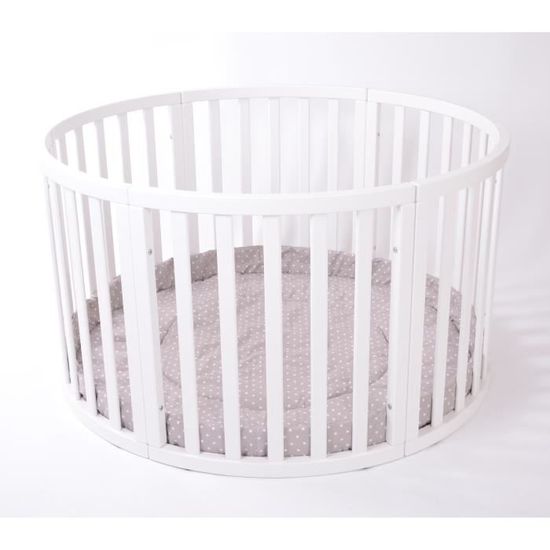 Parc Bebe Rond En Bois Vernis Blanc Apollo Due Incluant Tapis Tour De Parc Cappuccino A Pois Blancs Cdiscount Puericulture Eveil Bebe