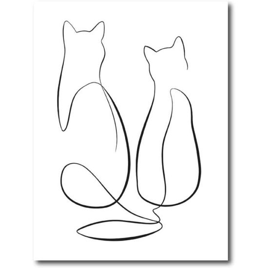 Tableau Toile Chat Abstrait Orange Bleu - Art Mural Contemporain - Taille Au Choix