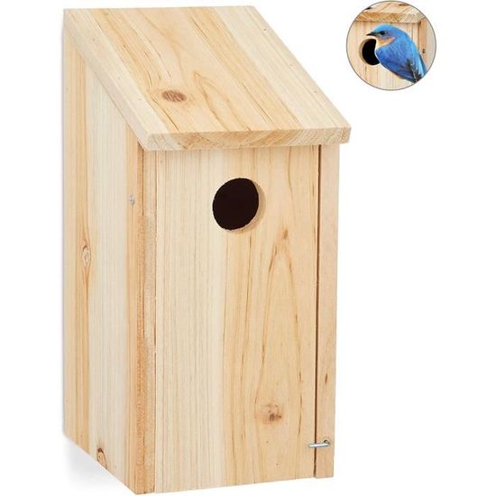 Nichoir En Bois Naturel Pour Oiseaux - Abri Suspendu Pour Mésanges - 25x16x14 Cm