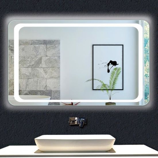 OCEAN Miroir de salle de bains avec éclairage - 100x70cm - Anti-buée - Miroir mural LED - Détecteur Infrarouge