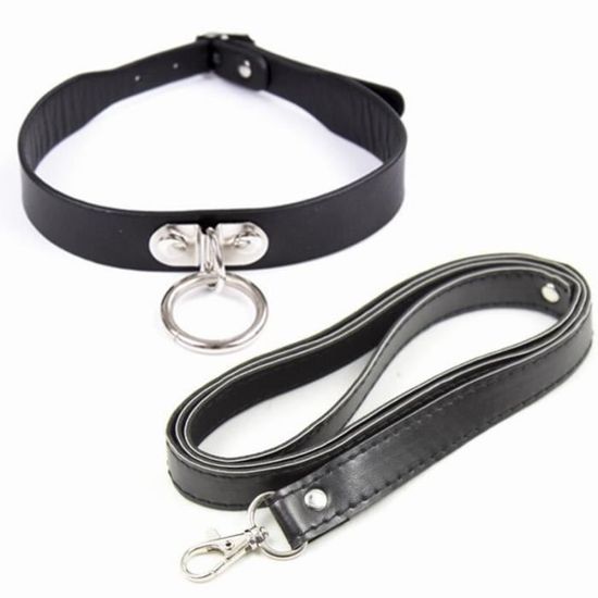 Collar With Leash -Collier d'esclave en cuir PU, Bondage BDSM, collier de chien, harnais de cou, avec laisse, produits sexuels adult