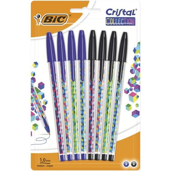 BIC Lot de 8 stylos bille Cristal Pocket Scents pointe moyenne -  assortiment fantaisie pas cher 