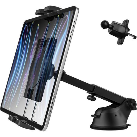 Support Tablette Voiture Rotatif 360° - Compatible 7.8" à 19.5", Clip Sur Grille D'Aération Ou Pare-brise