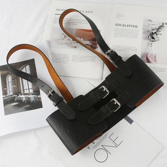 Bretelles en cuir véritable (PAS synthétique / PU / végétalien) pour femme / Noir - France