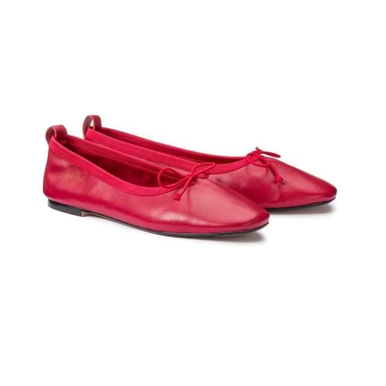 LA REDOUTE COLLECTIONS Ballerines cuir, détail noeud Rouge chassures plat femmes GKB415