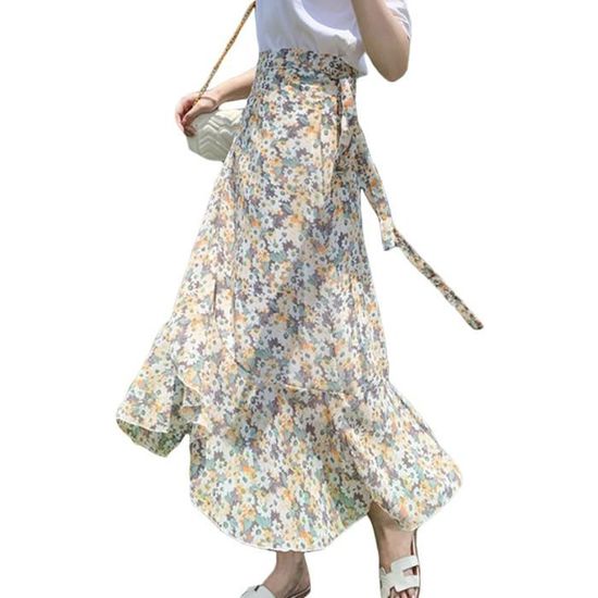 Jupe Longue Femme été Bohème - Taille élastique, Imprimé Floral - Coupe Droite Fluide - Pour Plage, Vacances, Look Décontracté Chic