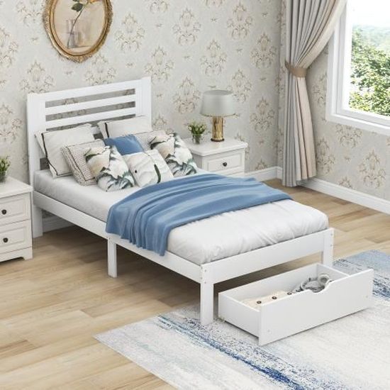 Lit Princesse 90x200 Cm Avec Tête De Lit Couronne LED - Rembourrage PU, Tiroir De Rangement - Pour Fille, Adolescente - 5