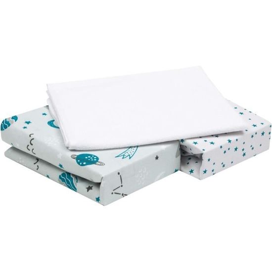 Draps Housse Bébé 3 Pièces 100% Coton Mousseline - Pour Couffin 80x40cm - Cadeau Naissance Vert - 3