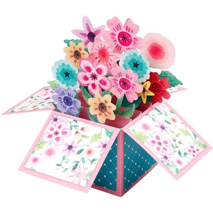 Carte Pop-up 3D Kirigami Bouquet De Fleurs - 145x145mm Rouge/écru - Avec Enveloppe - Neuf