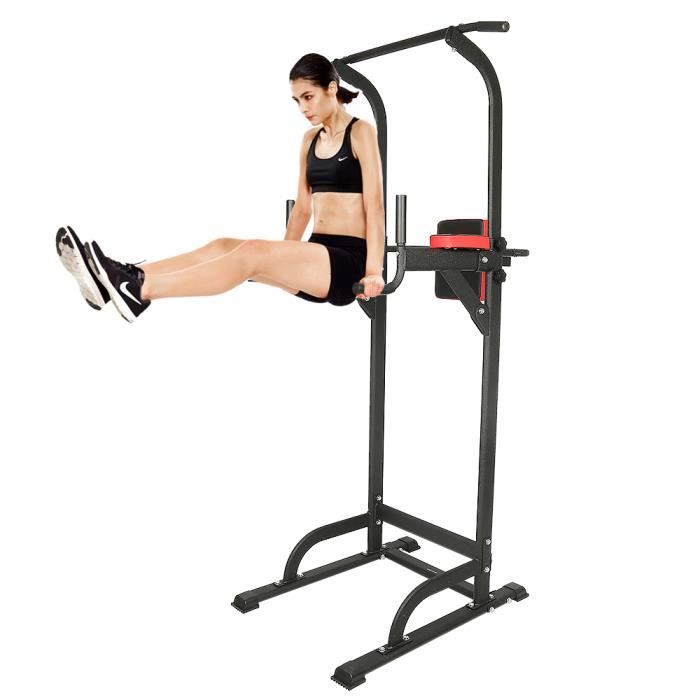 Chaise Romaine Réglable Noir et Rouge pour Fitness Musculation Pull Up Barre de Traction Power Tower Charge Max 150 kg