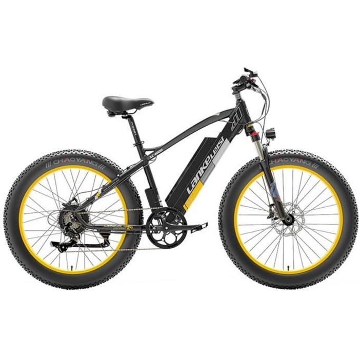 LANKELEISI XC4000, Vélo Électrique 48V 1000W Moteur 17.5ah Batterie 26*4.0 Fat Tire - Jaune