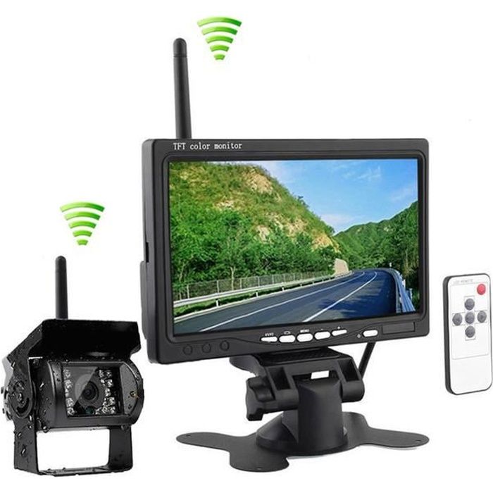 Kit de Surveillance Vidéo Moniteur LCD TFT 7 pouces Caméra de Recul Vision Nocturne Infrarouge Étanche Arrière Sans Fil