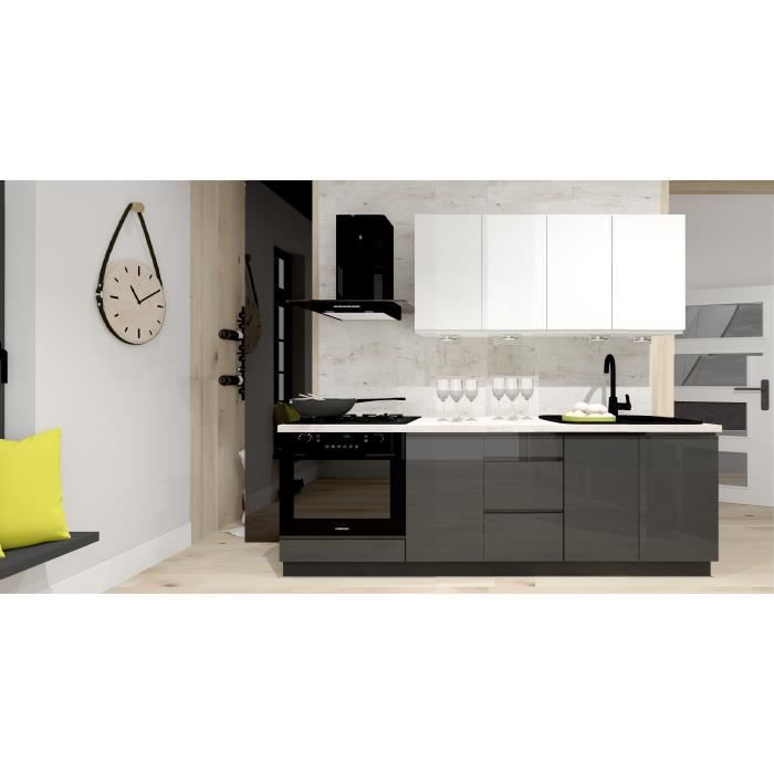 CUISINE COMPLETE NINA GRIS BLANC LAQUE 2M20 - 7 MEUBLES