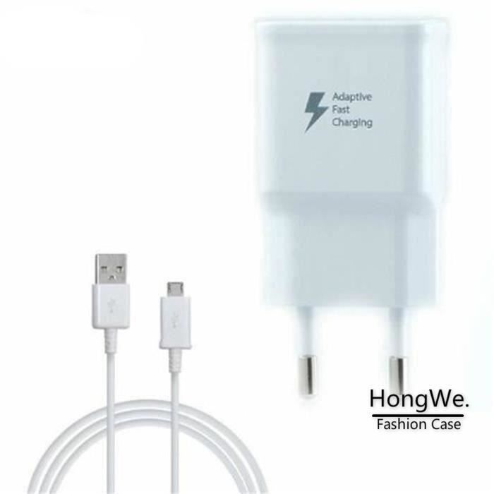 HLMonkey® Chargeur POUR Samsung Galaxy S6 S6 EDEGE S6 EDGE PLUS S7 S7 EDGE Charge Rapide AFC 2A Blanc + câble 1 M USB-micro USB